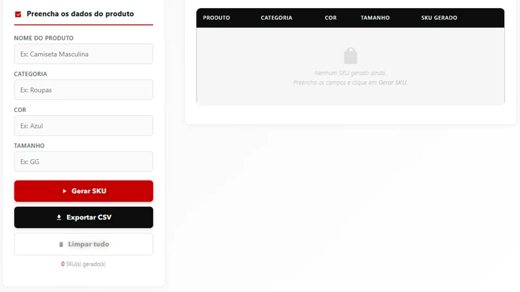 Gerador de SKU grátis da Aygo Digital com exemplo de código gerado automaticamente