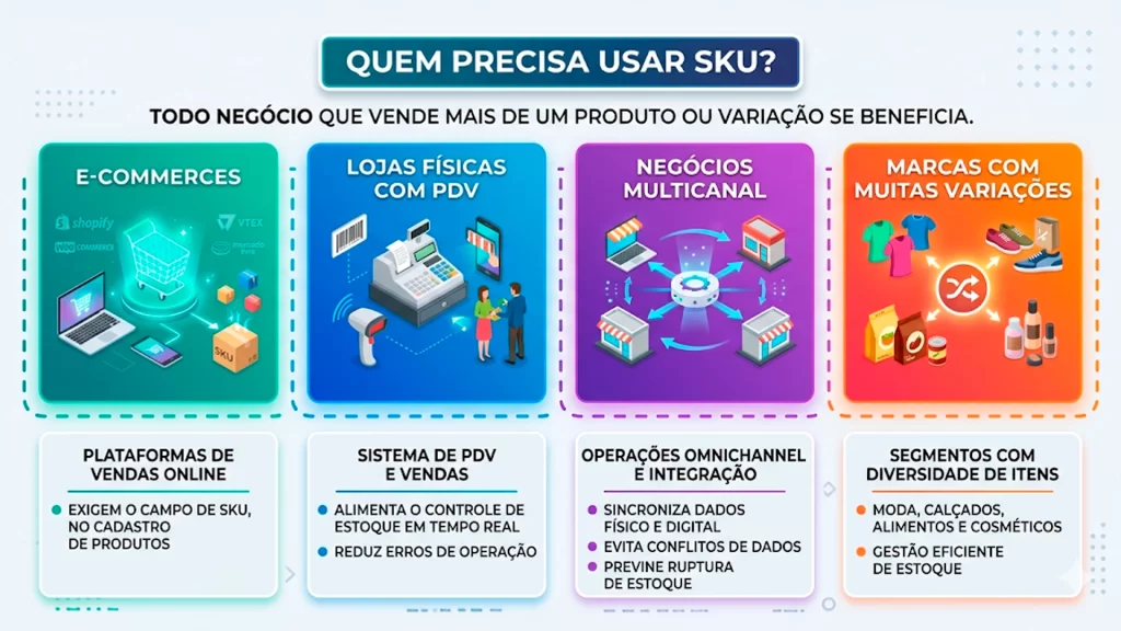 Estrutura de um código SKU com blocos de produto, categoria, cor e tamanho