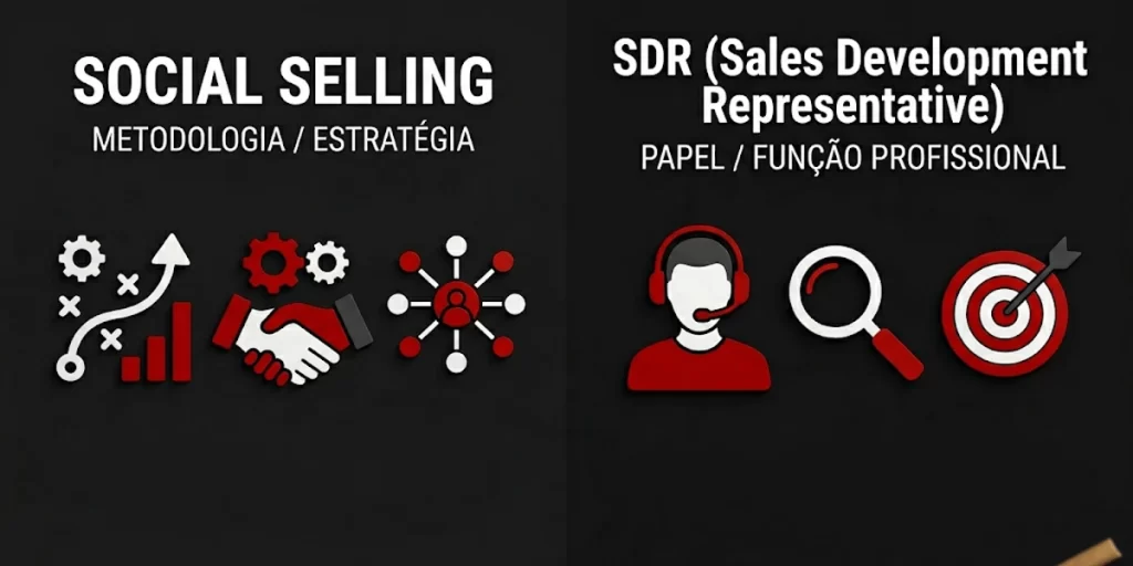 Diferença entre social selling e SDR explicada em diagrama